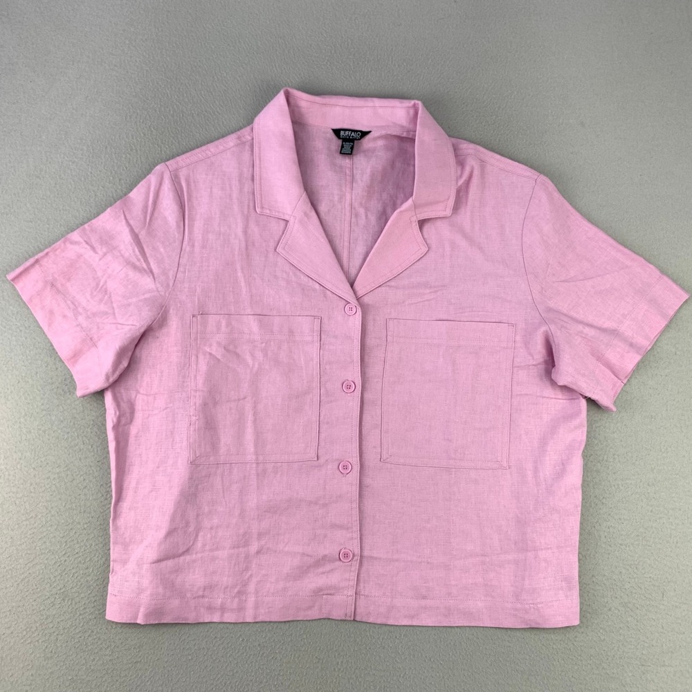 Buffalo David Bitton Linen Shirt Womens XL Pink Short Sleeve Office Beach